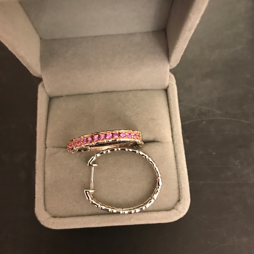 Pink gemstone hoop earrings